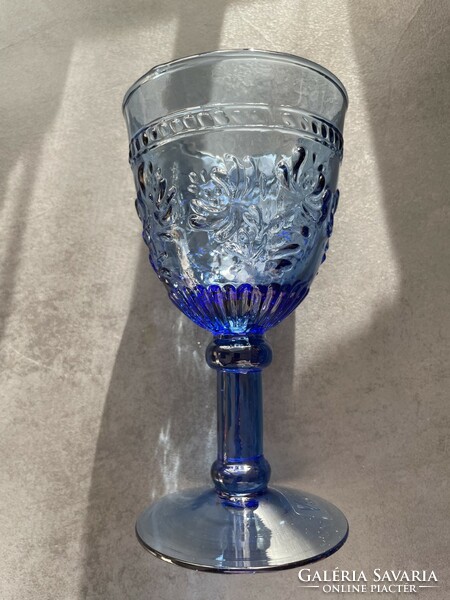 Gyönyörü kék üveg talpas pohár, vintage kehely