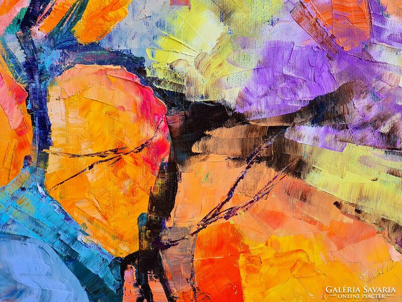 Óvatos léptekkel, 120x120cm,  Simon Tünde olajfestmény