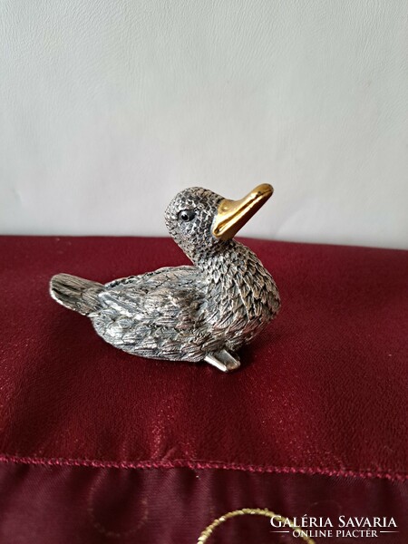 Ezüst miniatűr  kacsa figura