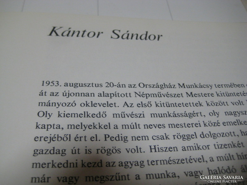 Potter Sándor Kántor, master of folk art, 1977. Written by Domanovszky gy.