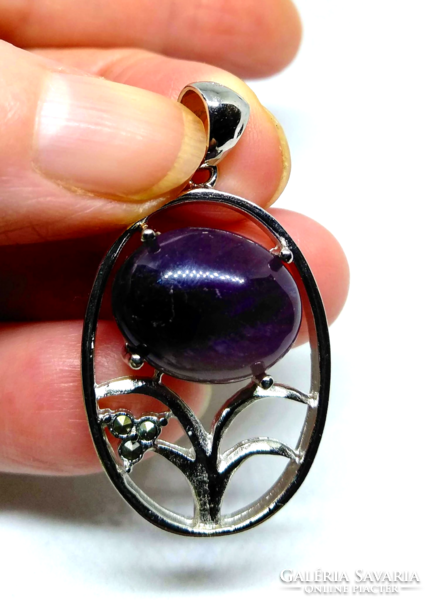 Amethyst mineral cabochon, marked 925 silver plated pendant k69637