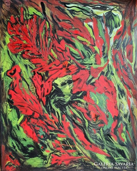ZSM Absztrakt festmény, 40cm/50 cm vászon, olaj, festőkés - Romantika