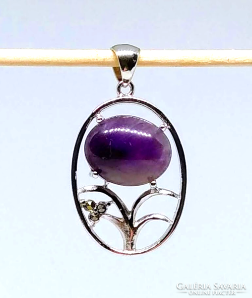 Amethyst mineral cabochon, marked 925 silver plated pendant k69637