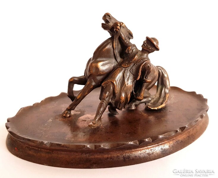 Mini bronze statue of a colt braking his horse