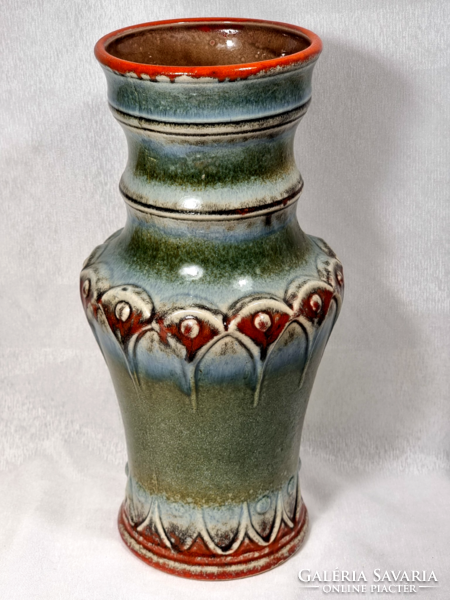 West German übelacker ceramic vase 524/30 green orange glaze.