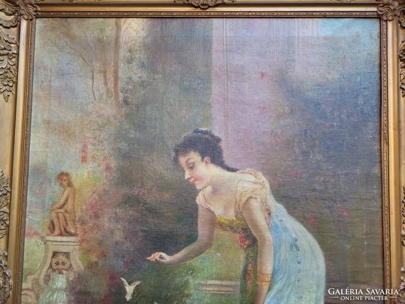 Zatzka nyomán Kelemen: Romantikus barokk jelenet Puttóval festmény