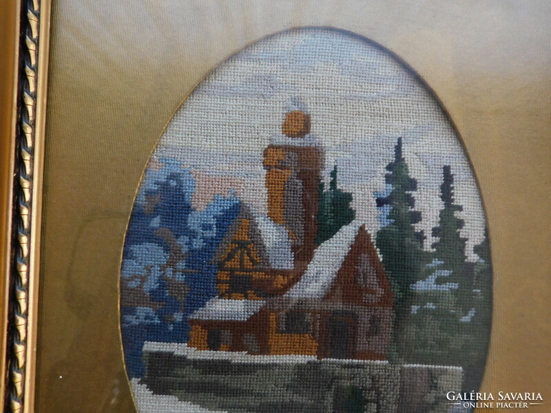 Nice old tapestry in a nice frame, castle in the woods