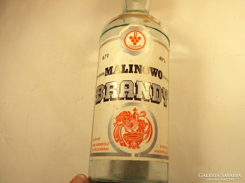 Régi papír címkés üveg palack - Malinowo Brandy bulgár - 1970-es évek