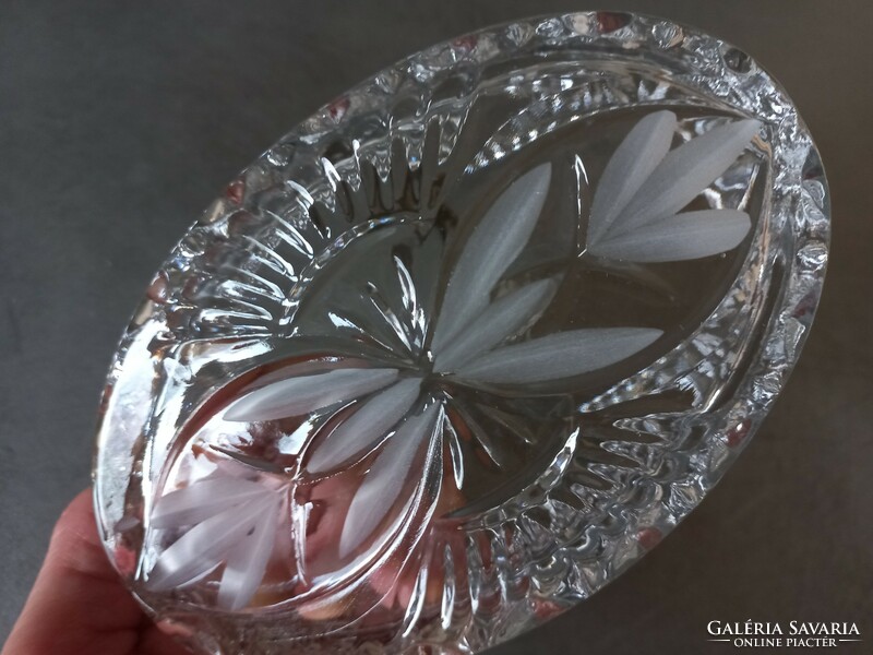 Etched glass basket with metal handle
