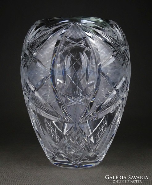 1H558 Régi vastagfalú csiszoltüveg kristály váza 19 cm