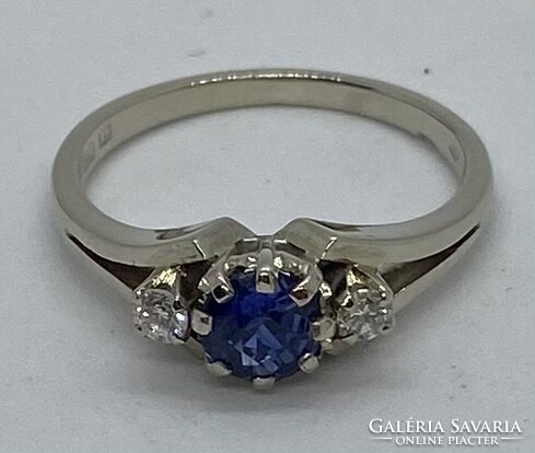 14 karátos fehér arany gyűrű,búza virág kék zafirral,brilliánssal!