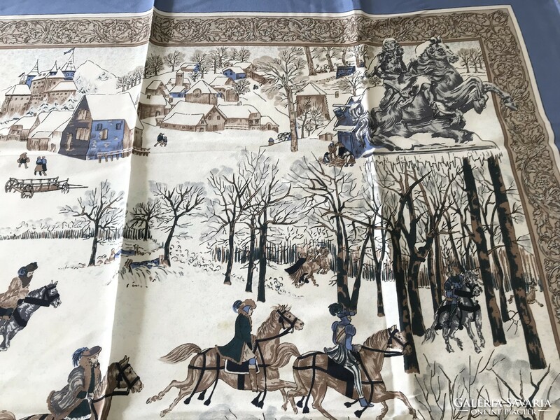 Vintage Codello selyemkendő gyönyörű grafikával, 88 x 85 cm