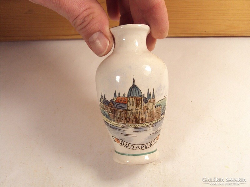 Retro régi jelzett festett kerámia váza Budapest emlék szuvenír 1970-es évekből