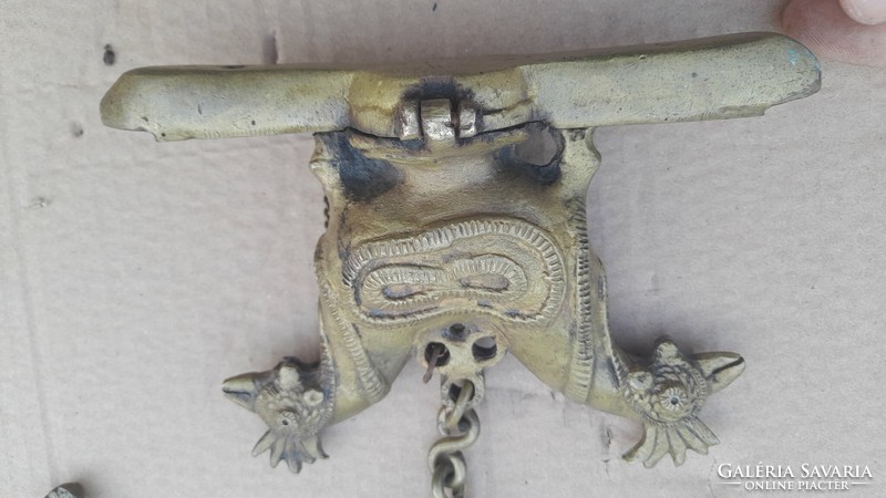 Antique Asian, Indian, Oriental brass peacock figurines oil lamp, candle holder