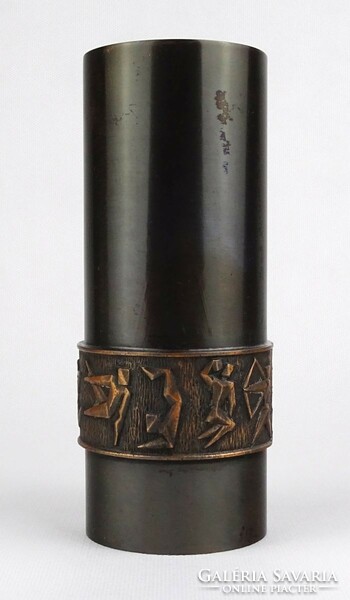 1L716 mid century applied arts bronze vase retro goldsmith work 18 cm