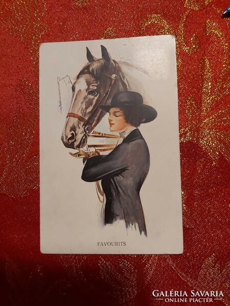 Old colorful equestrian postcard