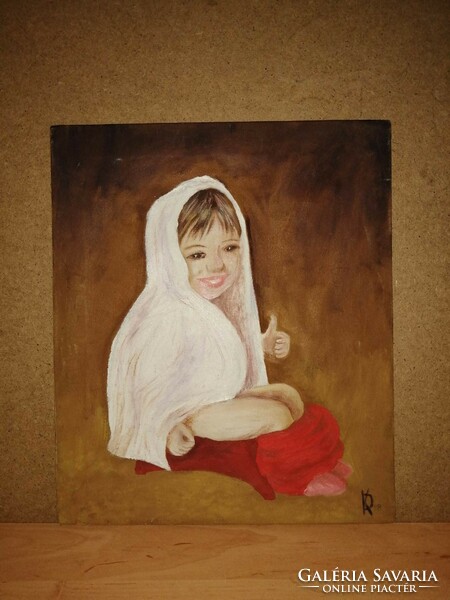 Fairy old painting smiling peeing little girl without frame 29.5*34.5 cm