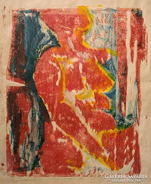 Piros akt - Inge Weitzel (litográfia kerettel) modern, kortárs alkotás
