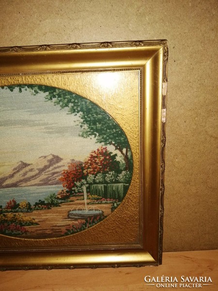 Antique Biedermeier needle tapestry tapestry landscape in a beautiful glazed frame 36*41 cm