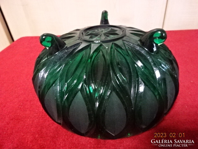 Russian glass bowl, green. Three legs, leaf pattern. He has! Jokai.