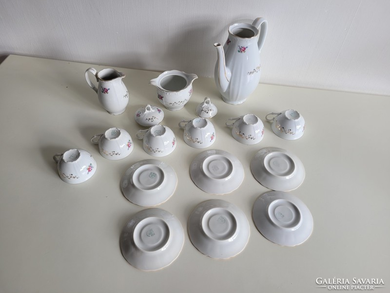 Régi MZ porcelán kávés készlet rózsás aranyozott mintás Moritz Zdekauer 6 személyes készlet