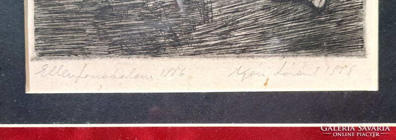 Nyári Lóránt: Ellenforradalom, 1956 (rézkarc egyedi vörös paszpartuval és kerettel)