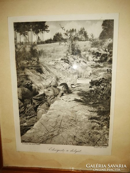 Antique cc. 1920 First World War print/lithograph in frame (the picture shows a trench victim