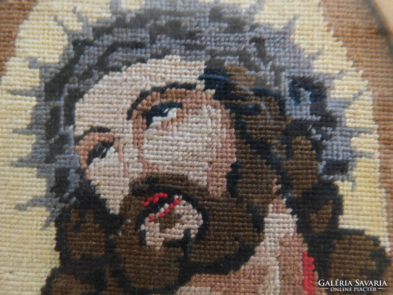 Nagyon szép régi gobelin, igen mutatós keretben: Krisztus tövis koszorúval