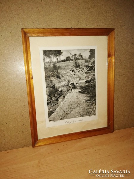 Antique cc. 1920 First World War print/lithograph in frame (the picture shows a trench victim