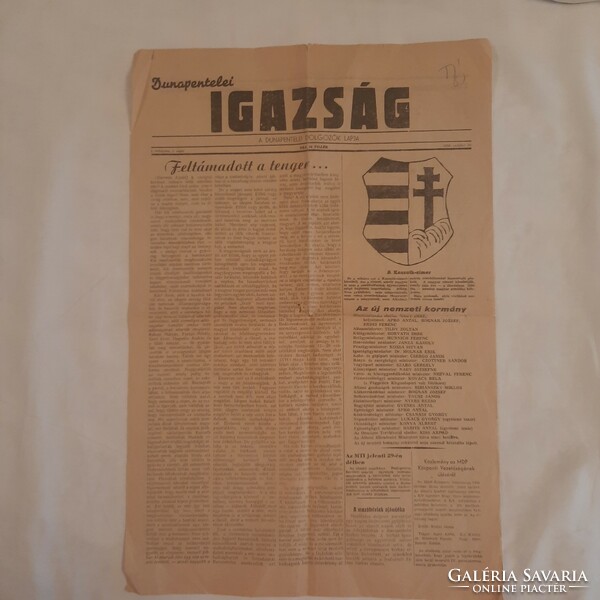 Dunapentelei Igazság  A dunapentelei dolgozók lapja 1. évfolyam 1. szám. 1956. október 30.