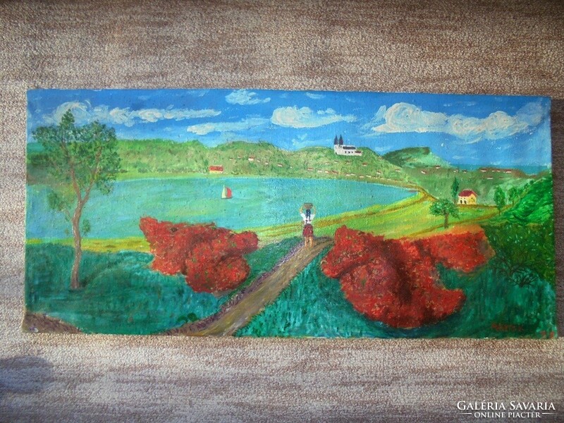 Old oil painting on canvas - Friday 78 with signature - probably Tihany Balaton landscape