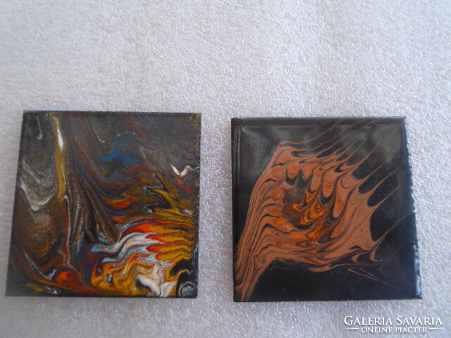 2 wonderful abstract fire enamel pictures - miniature paintings