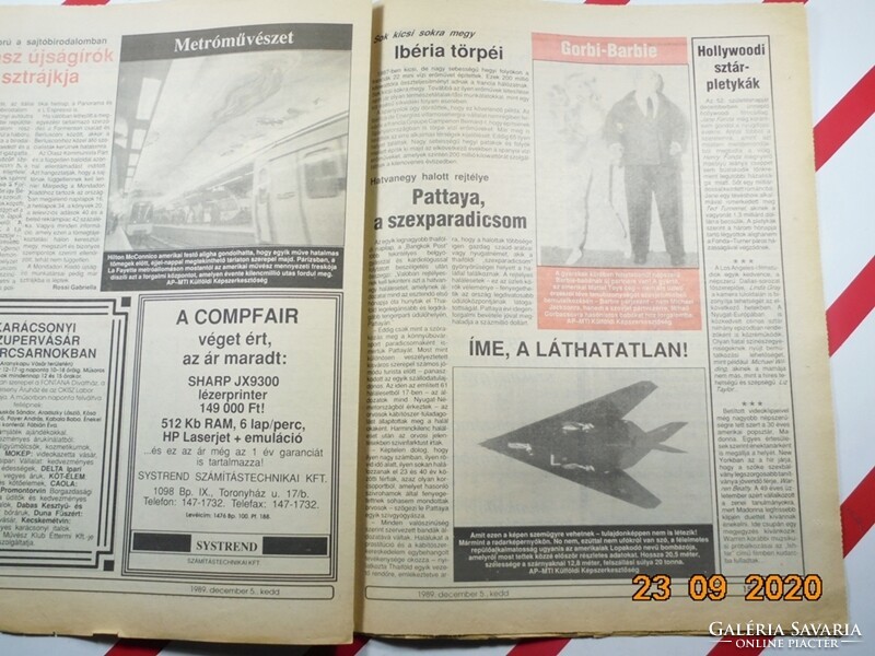 Régi retro újság - mai nap- Független képes hírlap - 1989. december 5. - Születésnapra ajándék