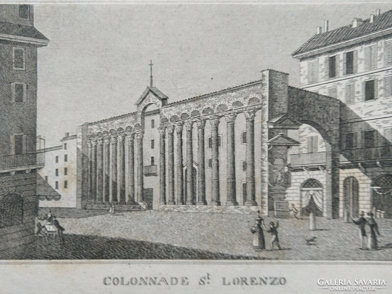 Milano Colonnade St.lorenzo.  Eredeti acelmetszet ca.1843