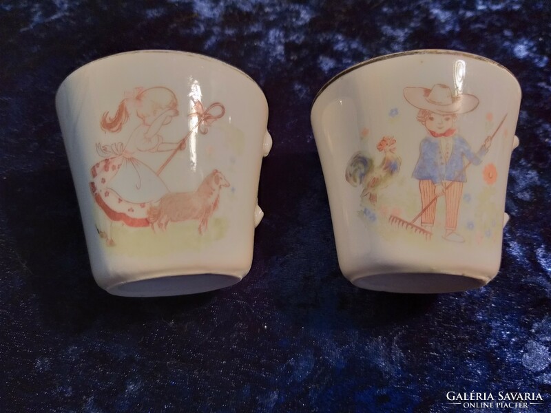 Pair of antique porcelain children's mugs and cups