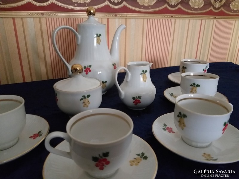 HENNEBERG német porcelán 6 személyes kávéskészlet ribizli mintás mokkás készlet