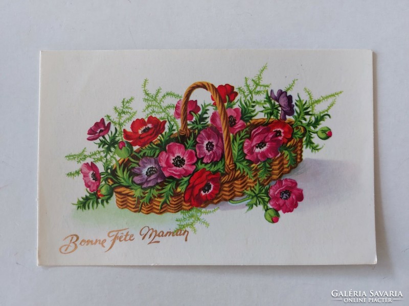 Régi virágos képeslap levelezőlap tearózsa kosárban