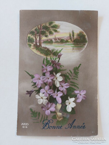 Régi virágos képeslap 1921 levelezőlap tájkép