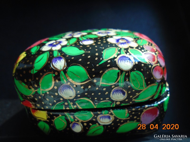 Kashmir hand-painted, gilded floral, papier-mâché lacquer jewelry box