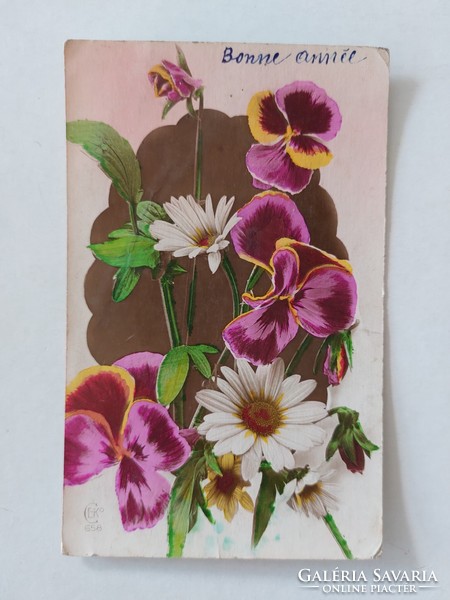 Régi virágos képeslap levelezőlap árvácska margaréta