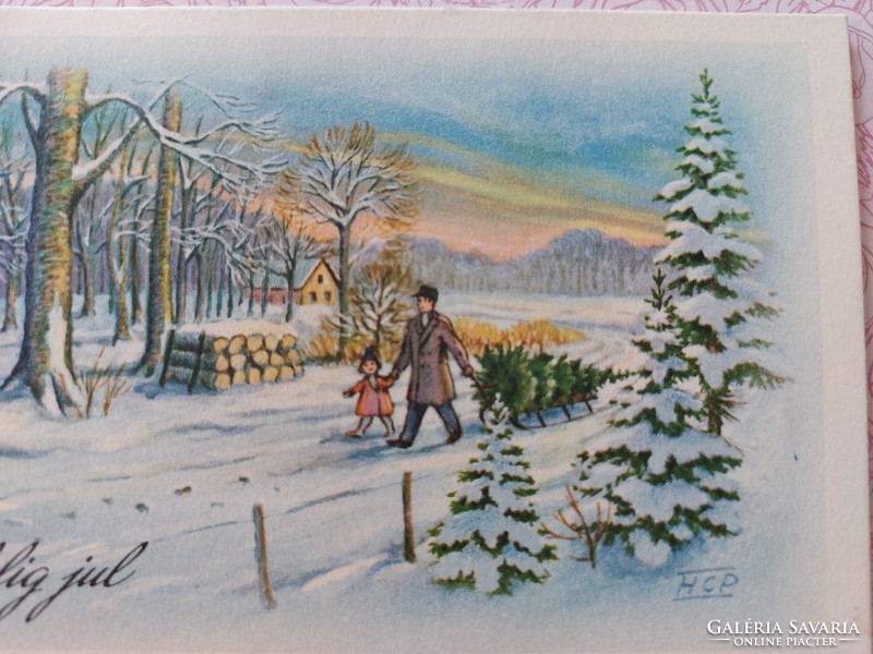 Old Christmas postcard 1962 postcard snowy landscape