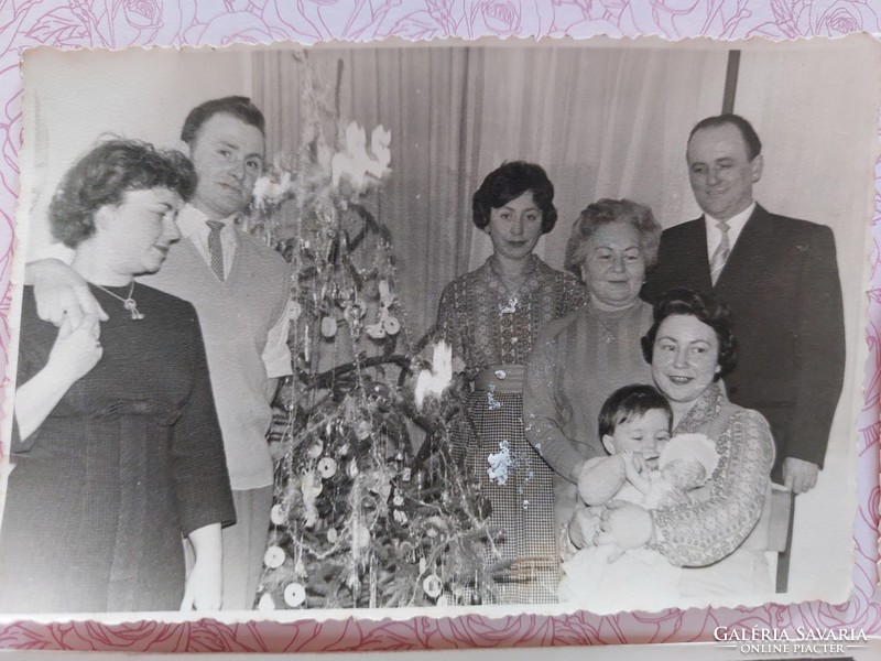 Régi karácsonyfa fotó családi fénykép 4 db
