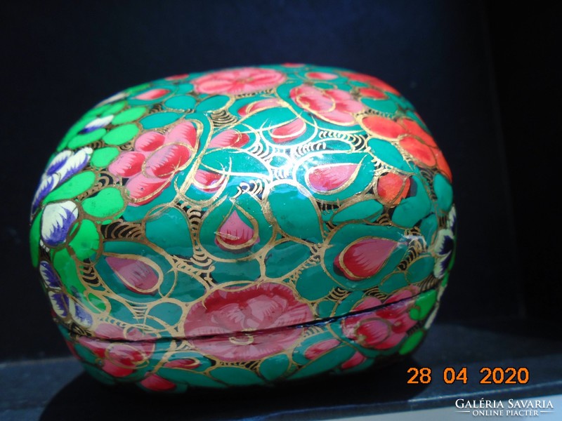 Kashmir hand-painted, gilded floral, papier-mâché lacquer jewelry box