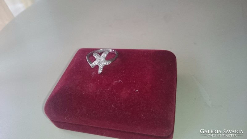 Silver ring with zircon starfish 925