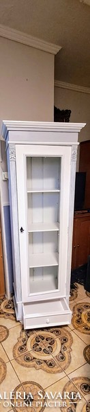 Tin German narrow storage display case with books, cabinet with shelves