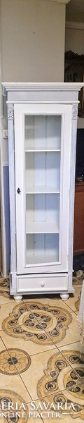 Tin German narrow storage display case with books, cabinet with shelves