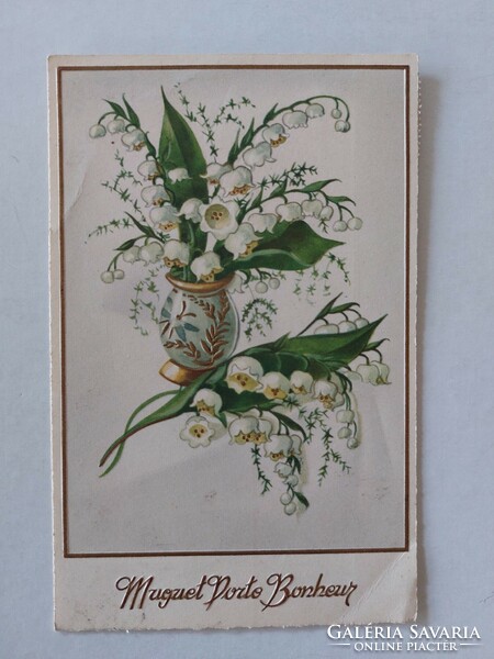Old floral postcard postcard in a lily of the valley vase