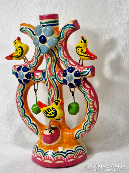 Vintage alfonso castillo tree of life candelabra mexican ceramic bird flower candle holder