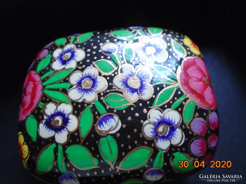 Kashmir hand-painted, gilded floral, papier-mâché lacquer jewelry box