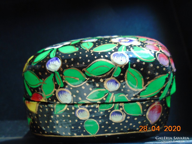 Kashmir hand-painted, gilded floral, papier-mâché lacquer jewelry box